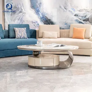 QIANCHENG Luxury Home Commercial Foshan Furniture Supplier White Artifical Marble Mdf Wood Storage Coffee Table Set