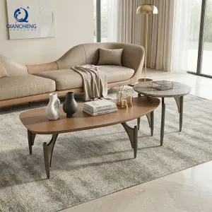QIANCHENG Customized Italian List Luxury Unique Coffee Table Combination Luxury Wood New Design Living Room Table Set