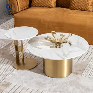 Contemporary Large Round Nesting Sofa Side Coffee Table Set of 2 Nordic Minimalist Luxury Rock Board End Table for Living Room