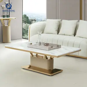 French Provincial Hotel Lobby Gold Hammered Coffee Sofa Table Decorations for Living Room Marble Top Center Table Made in China