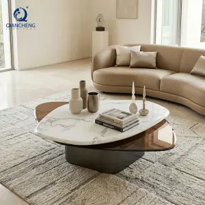 New Home Living Furniture Decor Rotating End Table Hotel Special-shaped Stainless Steel Marble Glass Coffee Table of the Room