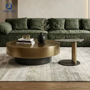 QIANCHENG Modern Ethiopian Coffee Table Set Brown Stainless Nordic Tea Round Brass Accent Tables Set