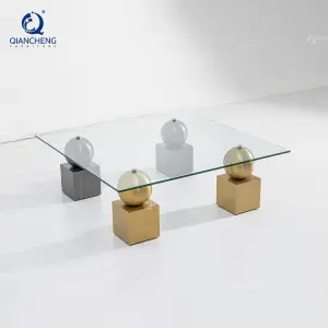Functional Turkish Furniture Silver Stainless Steel Tempering Glass Coffee Table