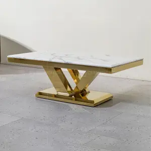Foshan Factory Living Room Furniture Sets Metal Center Coffee Tables Luxury Mable Coffee Table Gold Color