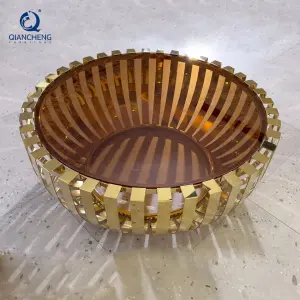 QIANCHENG Custom China Wholesale Round Luxury Coffee Table Living Room Furniture Modern Nightstand Grey clear Glass Center Table