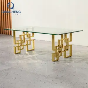 QIANCHENG Luxury Home Furniture Foshan Supplier Turkish Style Golden Glass Tables Modern Nesting Coffee Table