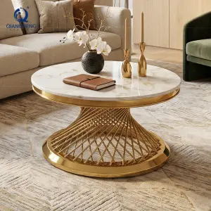 16 Years Custom Experience Ss Furniture Golden Round Brown Stone White Marble Coffee Table