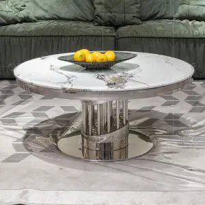 Foshan Factory Living Room Furniture OEM Sliver/Gold Metal Marble Coffee Tables Round Luxury Tables