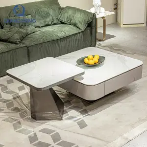 QIANCHENG China Manufacturer Tea Center Tables Set Stainless Steel Brass Wooden Mirror Furniture Coffee Table with Drawers