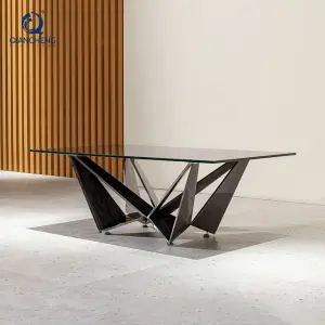 QIANCHENG New Trend Black Glass Moroccan Coffee Table Rectangular Tea Sofa Table Living Room Centre Furniture