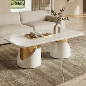 SS Furniture Modern Marble Coffee Table Gold Inlay Sculptural White Center Table Factory Wholesale Italian Minimalist Furniture