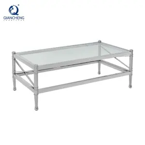 QIANCHENG Living Room Furniture Italian Turkish Nordic Nested Hot Sale Silver Stainless Steel clear Glass Coffee Table