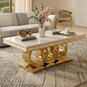 SS Furniture Contemporary Modern Designs Marble Glass Centre Coffee Table