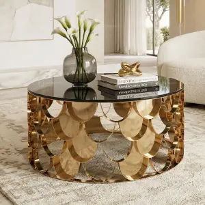 Italian Contemporary Living Room Round Coffee Table Luxury Hotel Furniture Black Glass Metal Stainless Steel Coffee Table
