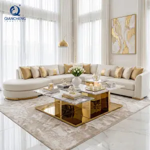 Ethiopian Cheap Elegant Night Tables Luxury Steel 2 Piece Marble Coffee Table Set