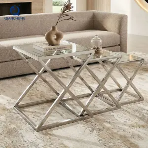 QIANCHENG China Ss Furniture Manufacturer Living Room Centre Gold Coffee Table Table Luxury Glass Side Nesting Tables