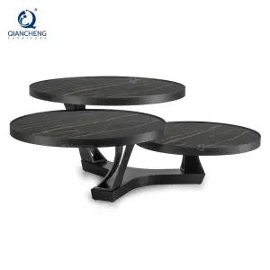 High-end Luxury Modern Furniture Sintered Stone End Table Metal Legs Round Art Iron Base Coffee Table Living Room
