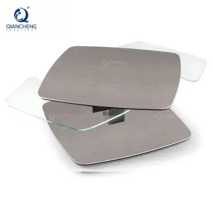 Modern Furniture Manufacturer Extendable Feature Irregular Rotatable Stainless Steel Frame Sintered Stone Top Coffee Table Set