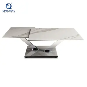 Home Furniture Luxury Italian Expandable Folding Tea Table Sintered Stone Metal Stainless Steel Living Room Center Coffee Table