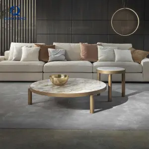 OEM China Minimalist Design Coffee Table Set Bronze Metal Frame Sintered Stone Top Center Table Living Room Furniture Tea Table
