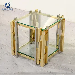 Home Decoration Modern Minimalist Custom Welded Glass Top Stainless Steel Base Side Table Coffee Table Decorative
