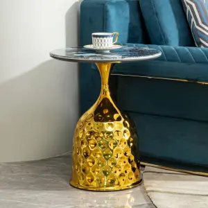 Wholesale Modern Style Custom Hammered Metal Coffee Table with Bedroom Nightstand Metal Iron Circular Natural Marble Side Table