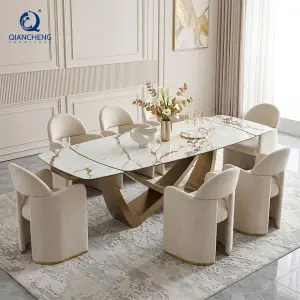Hot Selling Dining Table with 8 Chairs 12mm Ceramic Marble Table Top Wholesale Modern Home Furniture Extendable Dining Table Set
