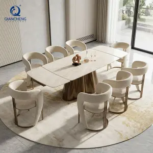 Foshan Extensible Dining Table Luxury Multifunctional Foldable Adjustable Stone Rock Slab Dinning Table 12 Seat Modern Furniture