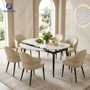 White Sintered Stone Extendable Round Dining Tables with Black Metal Legs for 4 to 6 Apartment Home Furniture Dining Room Table