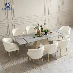 Luxury Modern Design Furniture Rock Slab Tempered Glass Extendable Swivel Dining Table Sintered Stone Esstisch Ausziehbar
