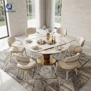 OEM Extendable Round Indoor Adjustable Dining Room Table with Chair Oval Circular Tavolo Da Pranzo Allungabile Table Extensible