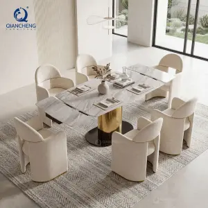 Modern Minimalist Rectangle Rock Slab Extendable Retractable Italian Dining Table Kitchen Living Room Use Dining Room Furniture