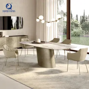Customized Size Modern Dining Table Extendable Folding Home Furniture with Sintered Stone Top and Metal Base for Dining Room