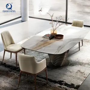 Luxury Extension Mechanism Dinning Table Extendable New Italian Style Dining Room Furniture Round Dining Table Sets 6 Seater