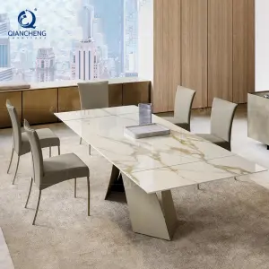 Wholesale Kitchen Table for Home Office or Hotel Suitable Apartment Modern Dining Table With Extendable Iron Leg and Ceramic Top