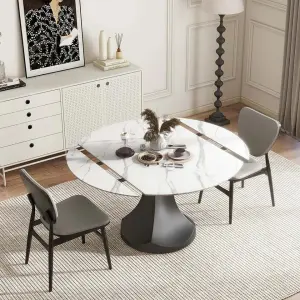 Modern Ultra-Thin Round Dining Table Multifunctional with Marble Top Extendable Drop Leaf for Small Spaces