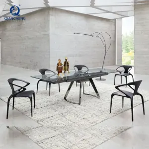 QIANCHENG Tempered Glass Extendable Dining Table 10 Seater Folding Outdoor Banquet Party Dining Table with Clear Plastic