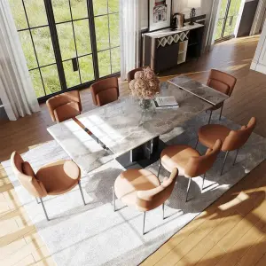 Modern Stainless Steel Leg Extendable Dining Table With Marble Stone Top Dining Room Kitchen Restaurant Living Room Outdoor Bar