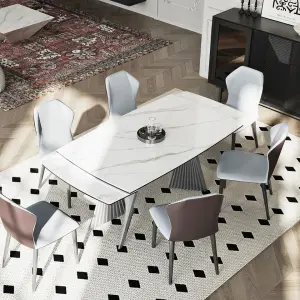 Foshan Factory Furniture High Gloss Extending Dining Table Set Tavolo Da Pranzo Allungabile Mesas Extensibles De Comedor