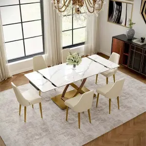 Luxury Modern Expandable Dinning Room Table Set Retractable Kitchen Furniture Sintered Stone Marble Top Extending Dining Table