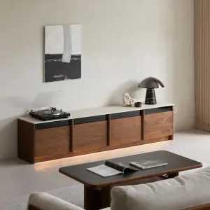 Solid Wood TV Cabinet Floor North American Black Walnut Luxury Living Room Household Small Apartment Fashionable Storage Cabinet