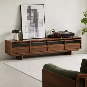 Solid Wood TV Cabinet Black Walnut Living Room Floor TV Cabinet Wall Storage Cabinet for Small Apartment