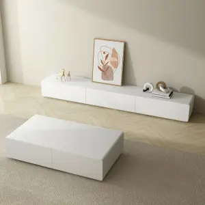 Modern Minimalist Solid Wood TV Cabinet Floor-standing TV Cabinet Coffee Table Set for Small Spaces High Solid Wood WhiteLacquer