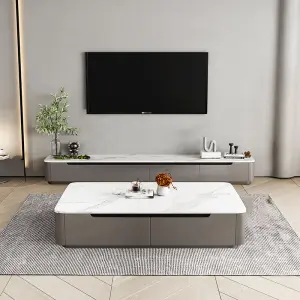 Solid Wood TV Cabinet Coffee Table Set Light Luxury Italian Minimalist Modern Simple New Style Rock Slab Storage Floor Cabinet