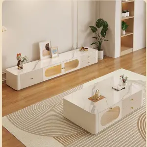 Rock Slab Coffee Table TV Cabinet Living Room Light Luxury Home Cream Style Simple Modern Small Apartment New TV Set Combination
