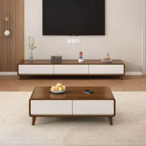 Solid Wood TV Cabinet and Coffee Table Set, Modern and Simple Living Room Household Small Apartment Floor-standing Cabinet