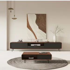 Modern Luxury TV Cabinet Coffee Table Set Minimalist Wall Unit Wood Furniture for Home or Hotel for Bedroom Living Room Use
