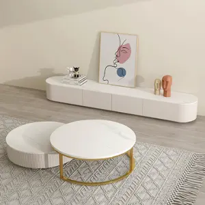 Simple Small Apartment TV Cabinet Coffee Table Set Living Room New Floor-Standing Full Set Nordic Cream Style TV Cabinet