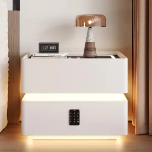 Luxury Intelligent Bedside Table with Lamp Solid Wood, Minimalist Modern Bedroom Storage Cabinet with a Touch