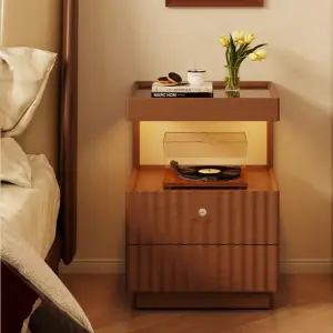 Multifunctional 2 Storage Drawers Bedside Table Sofa Side Coffee Table Bedroom Furniture Wooden Bedside Table